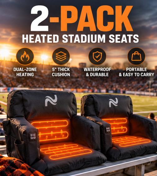 2-Pack Heated Stadium Seats – Dual-Zone Heating & 5” Thick Foam Cushions