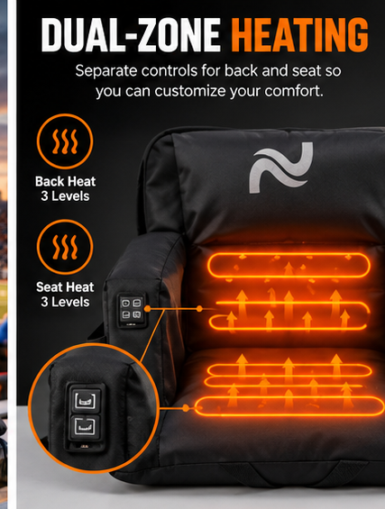 2-Pack Heated Stadium Seats – Dual-Zone Heating & 5” Thick Foam Cushions
