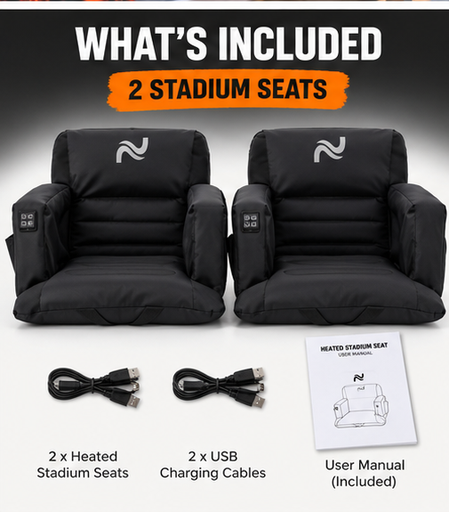 2-Pack Heated Stadium Seats – Dual-Zone Heating & 5” Thick Foam Cushions